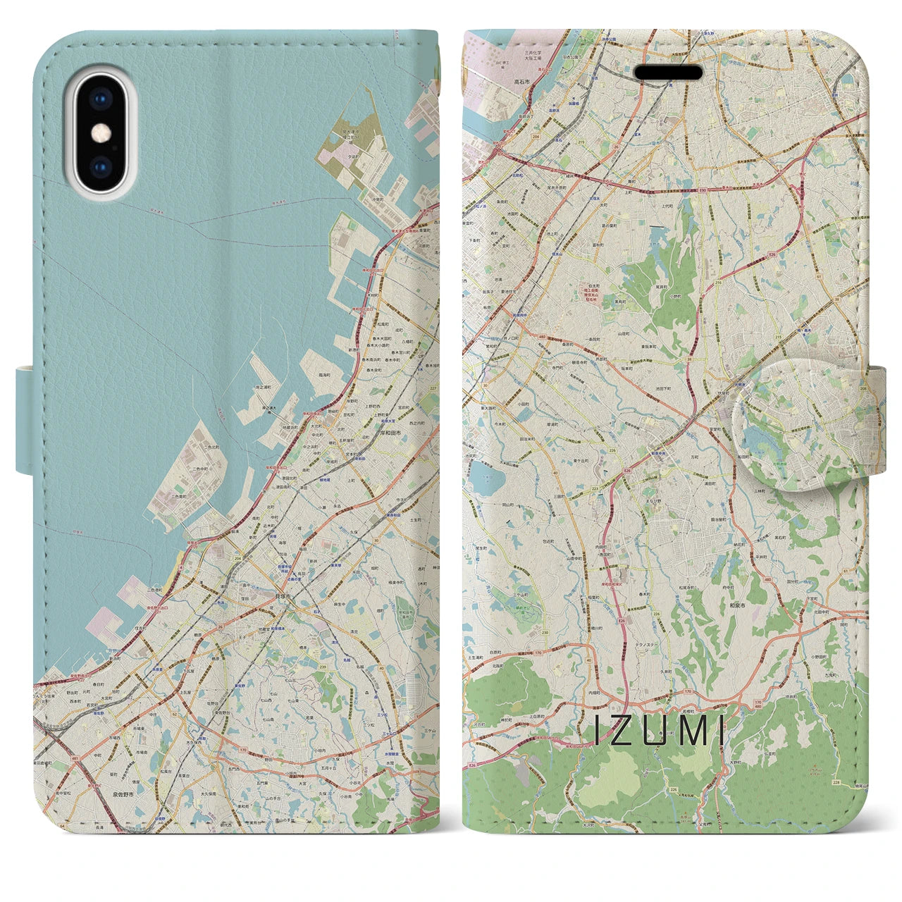 【和泉（大阪府）】地図柄iPhoneケース（手帳タイプ）ナチュラル・iPhone XS Max 用