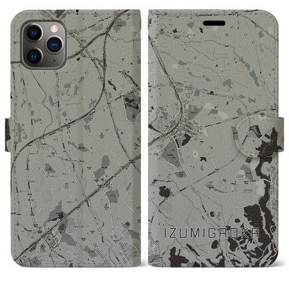 【泉ケ丘（大阪府）】地図柄iPhoneケース（手帳タイプ）モノトーン・iPhone 11 Pro Max 用