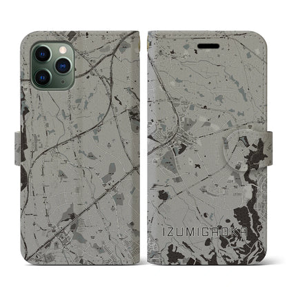 【泉ケ丘（大阪府）】地図柄iPhoneケース（手帳タイプ）モノトーン・iPhone 11 Pro 用