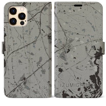 【泉ケ丘（大阪府）】地図柄iPhoneケース（手帳タイプ）モノトーン・iPhone 12 Pro Max 用