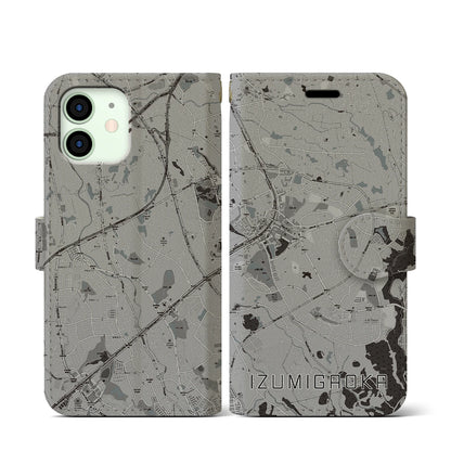 【泉ケ丘（大阪府）】地図柄iPhoneケース（手帳タイプ）モノトーン・iPhone 12 mini 用