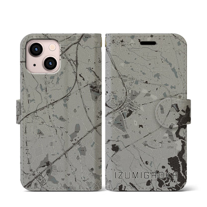 【泉ケ丘（大阪府）】地図柄iPhoneケース（手帳タイプ）モノトーン・iPhone 13 mini 用