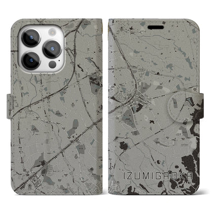 【泉ケ丘（大阪府）】地図柄iPhoneケース（手帳タイプ）モノトーン・iPhone 14 Pro 用