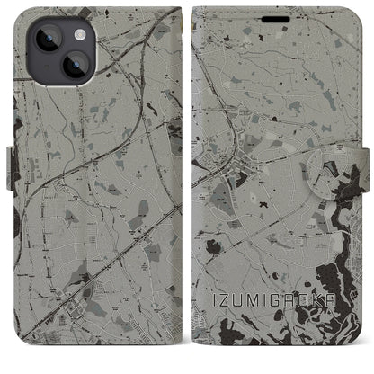 【泉ケ丘（大阪府）】地図柄iPhoneケース（手帳タイプ）モノトーン・iPhone 14 Plus 用