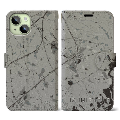 【泉ケ丘（大阪府）】地図柄iPhoneケース（手帳タイプ）モノトーン・iPhone 15 用