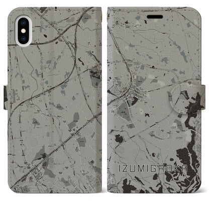 【泉ケ丘（大阪府）】地図柄iPhoneケース（手帳タイプ）モノトーン・iPhone XS Max 用