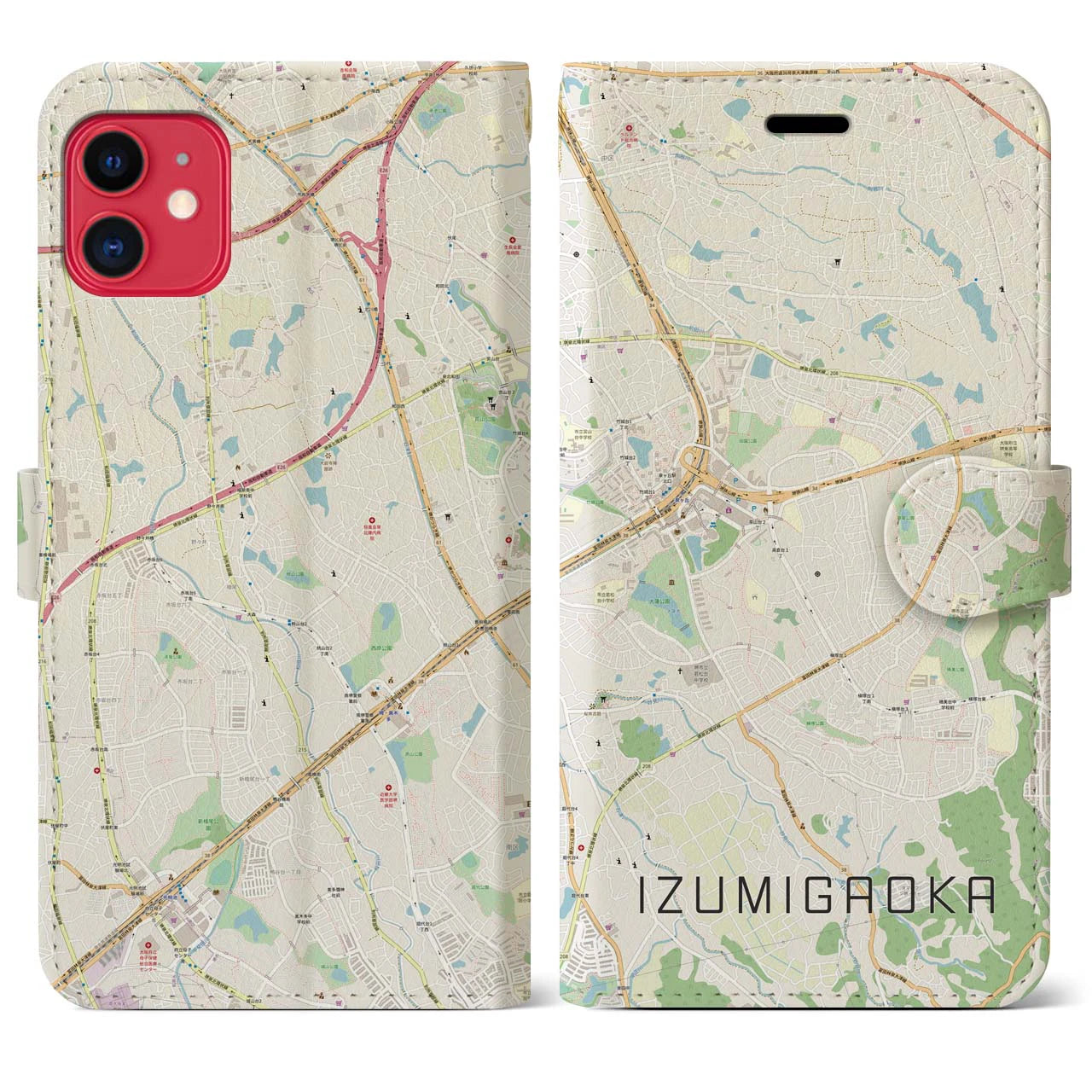 【泉ケ丘（大阪府）】地図柄iPhoneケース（手帳タイプ）ナチュラル・iPhone 11 用