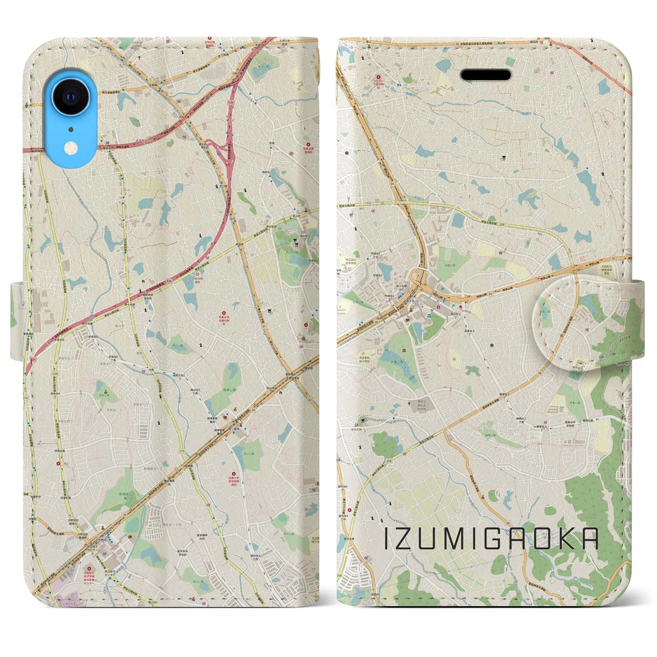 【泉ケ丘（大阪府）】地図柄iPhoneケース（手帳タイプ）ナチュラル・iPhone XR 用