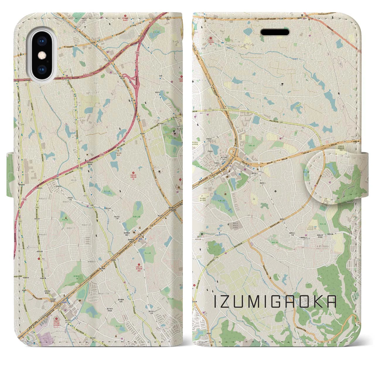 【泉ケ丘（大阪府）】地図柄iPhoneケース（手帳タイプ）ナチュラル・iPhone XS Max 用