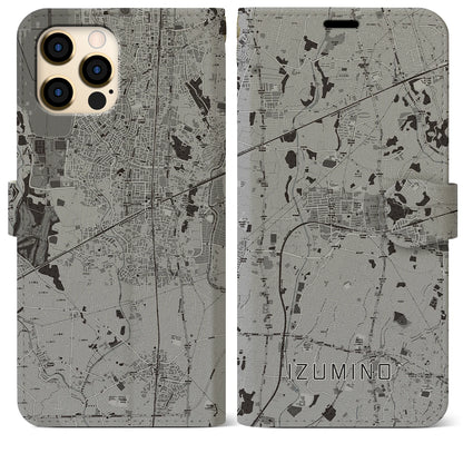 【いずみ野（神奈川県）】地図柄iPhoneケース（手帳タイプ）モノトーン・iPhone 12 Pro Max 用