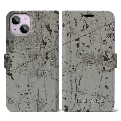 【いずみ野（神奈川県）】地図柄iPhoneケース（手帳タイプ）モノトーン・iPhone 14 用