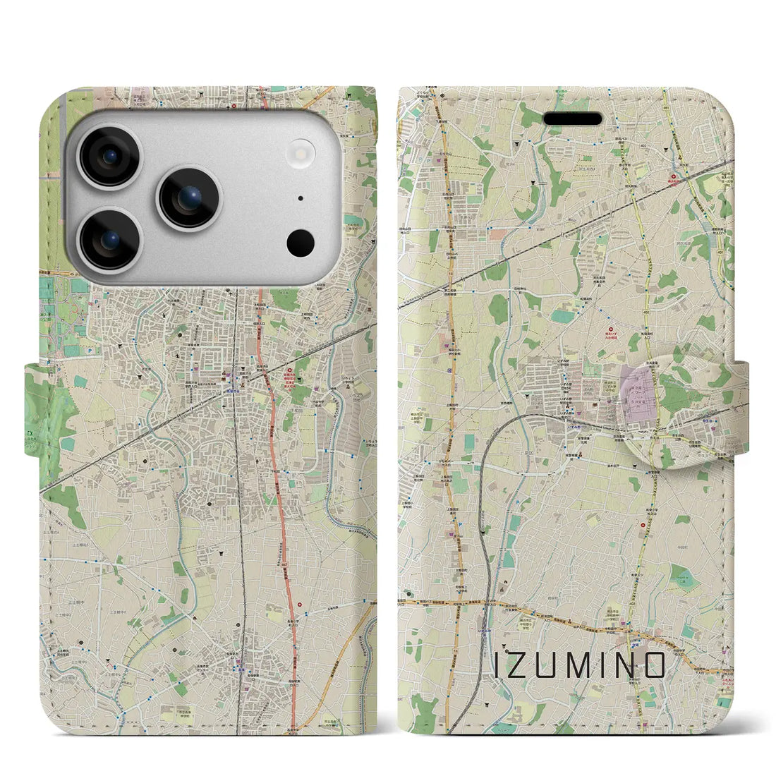 【いずみ野（神奈川県）】地図柄iPhoneケース（手帳タイプ）モノトーン・iPhone 17 Pro Max 用