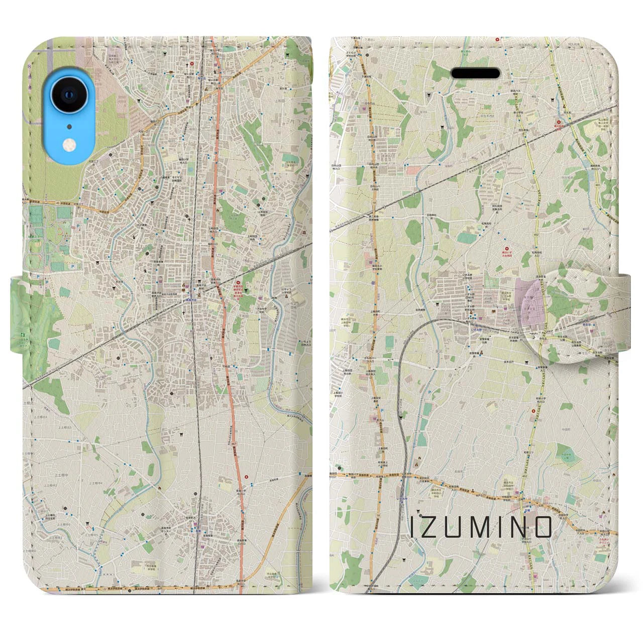 【いずみ野（神奈川県）】地図柄iPhoneケース（手帳タイプ）ナチュラル・iPhone XR 用
