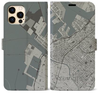 【泉大津（大阪府）】地図柄iPhoneケース（手帳タイプ）モノトーン・iPhone 12 Pro Max 用