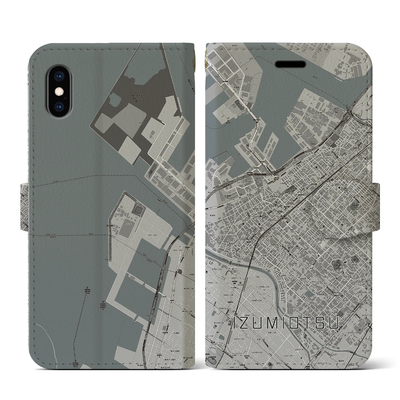 【泉大津（大阪府）】地図柄iPhoneケース（手帳タイプ）モノトーン・iPhone XS / X 用