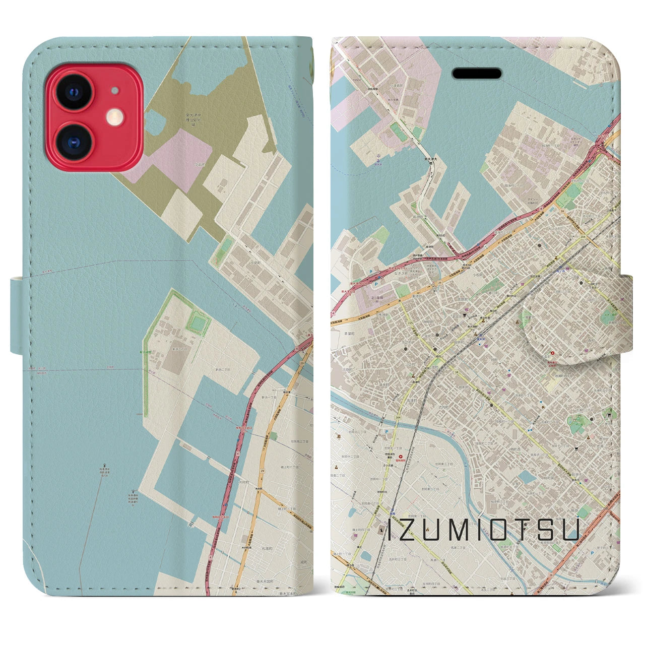 【泉大津（大阪府）】地図柄iPhoneケース（手帳タイプ）ナチュラル・iPhone 11 用