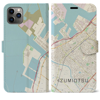 【泉大津（大阪府）】地図柄iPhoneケース（手帳タイプ）ナチュラル・iPhone 11 Pro Max 用