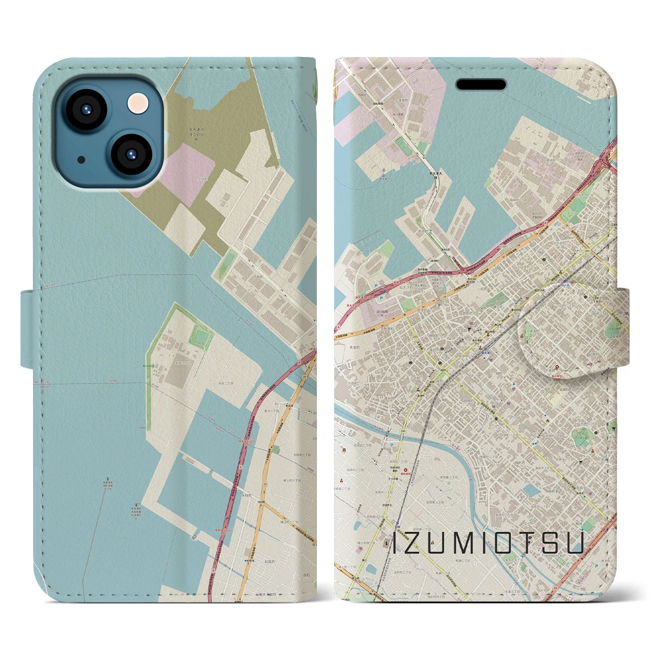 【泉大津（大阪府）】地図柄iPhoneケース（手帳タイプ）ナチュラル・iPhone 13 用