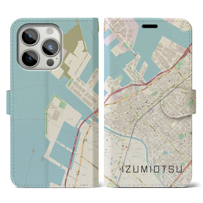 【泉大津（大阪府）】地図柄iPhoneケース（手帳タイプ）ナチュラル・iPhone 15 Pro 用