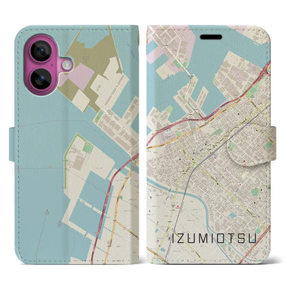 【泉大津（大阪府）】地図柄iPhoneケース（手帳タイプ）ナチュラル・iPhone 16 Pro 用