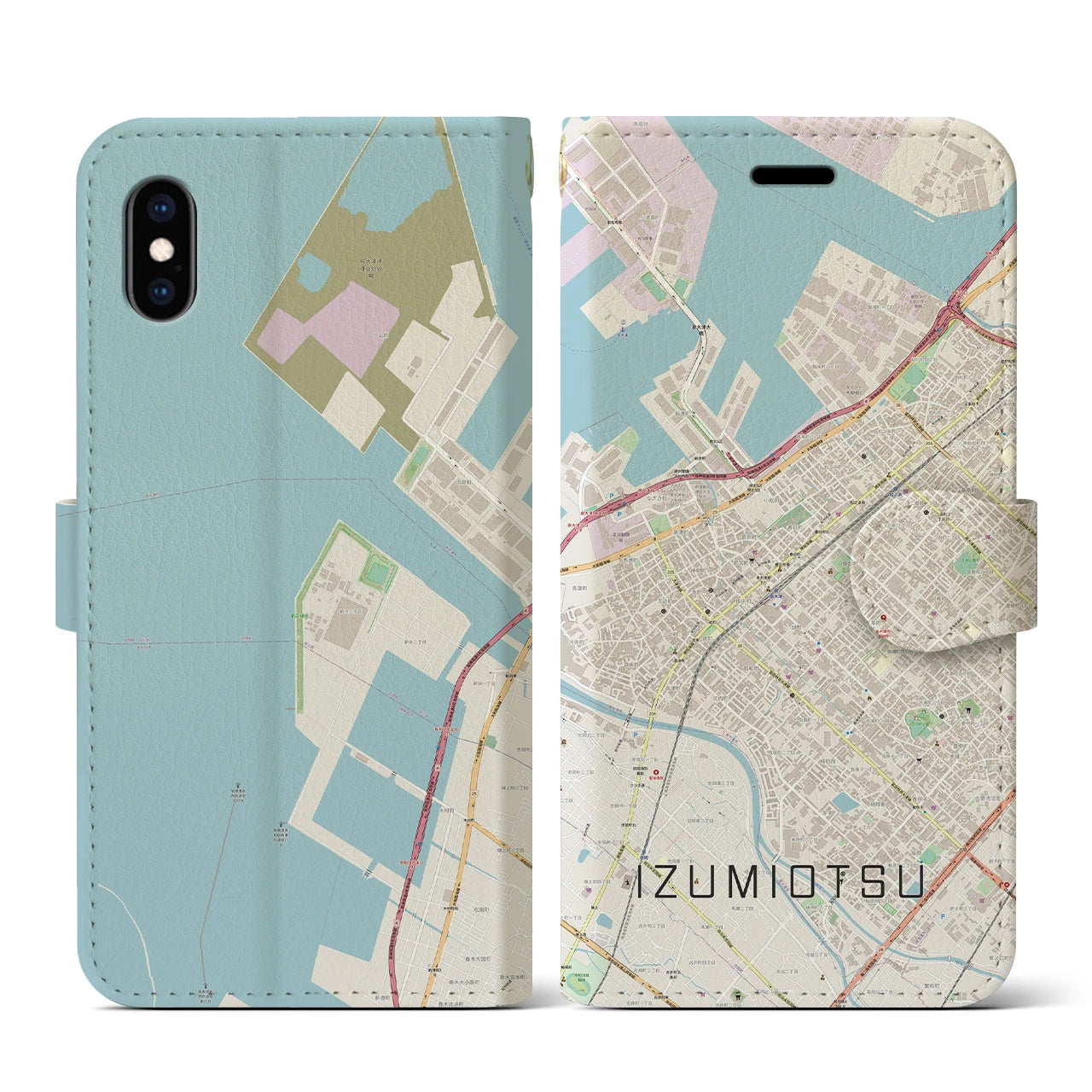 【泉大津（大阪府）】地図柄iPhoneケース（手帳タイプ）ナチュラル・iPhone XS / X 用