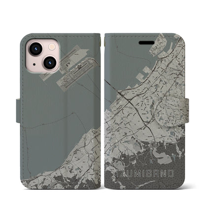 【泉佐野（大阪府）】地図柄iPhoneケース（手帳タイプ）モノトーン・iPhone 13 mini 用