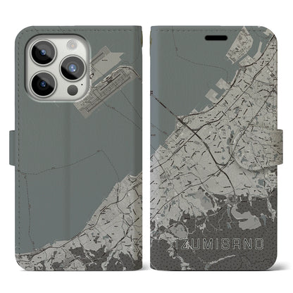 【泉佐野（大阪府）】地図柄iPhoneケース（手帳タイプ）モノトーン・iPhone 15 Pro 用