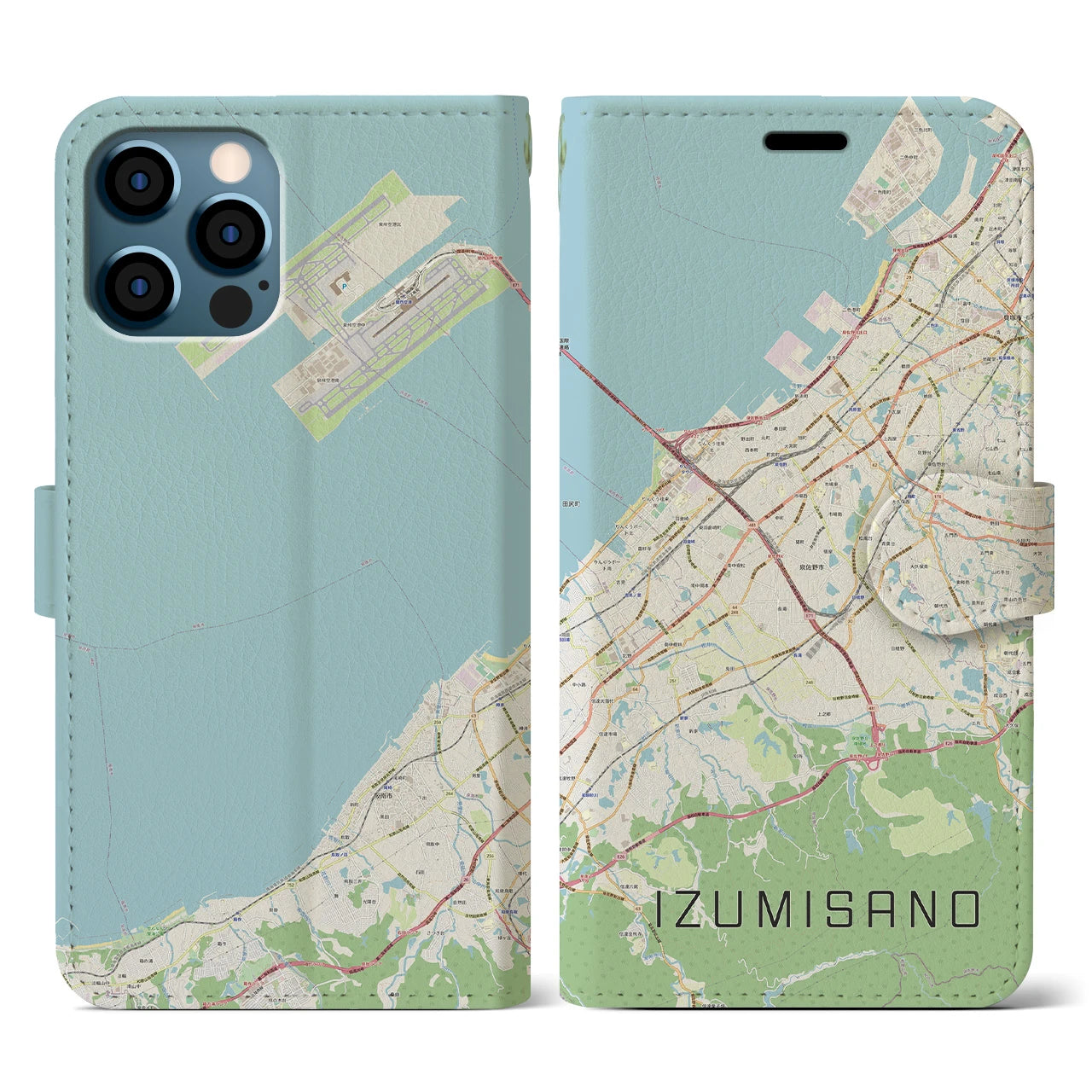 【泉佐野（大阪府）】地図柄iPhoneケース（手帳タイプ）ナチュラル・iPhone 12 / 12 Pro 用