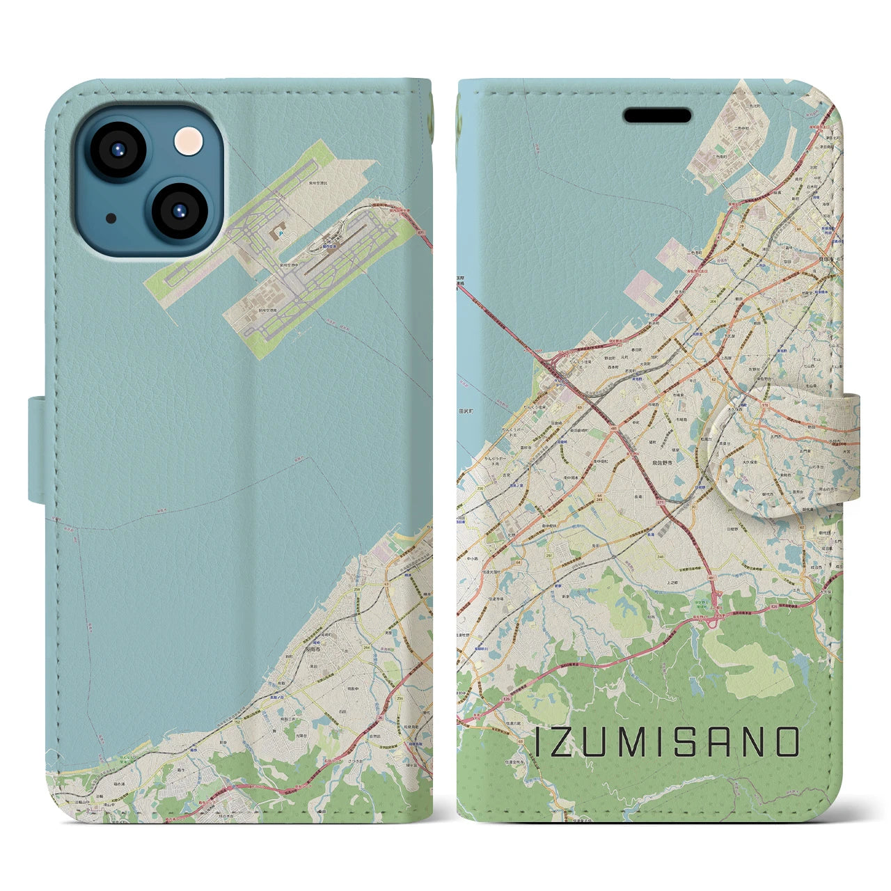 【泉佐野（大阪府）】地図柄iPhoneケース（手帳タイプ）ナチュラル・iPhone 13 用