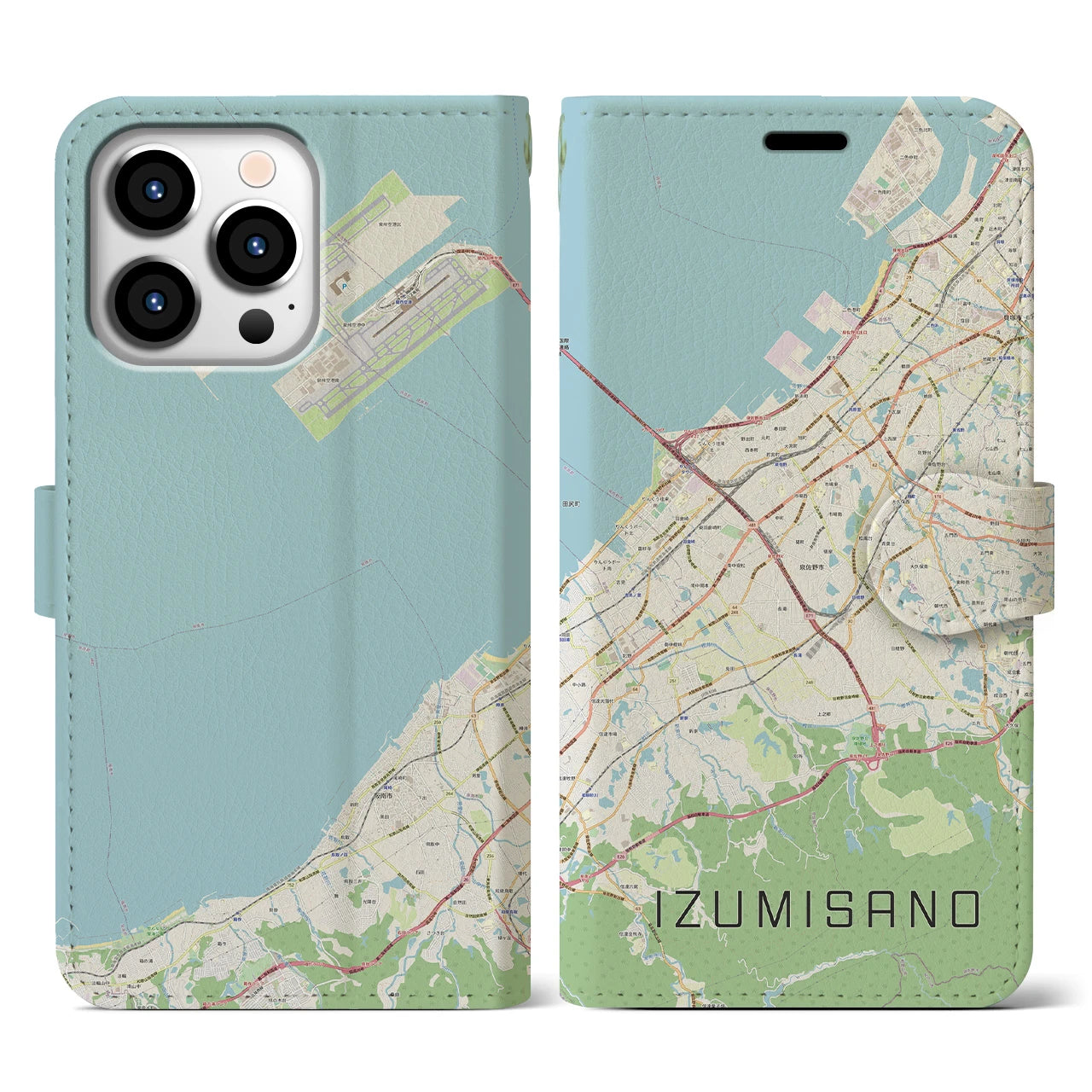 【泉佐野（大阪府）】地図柄iPhoneケース（手帳タイプ）ナチュラル・iPhone 13 Pro 用