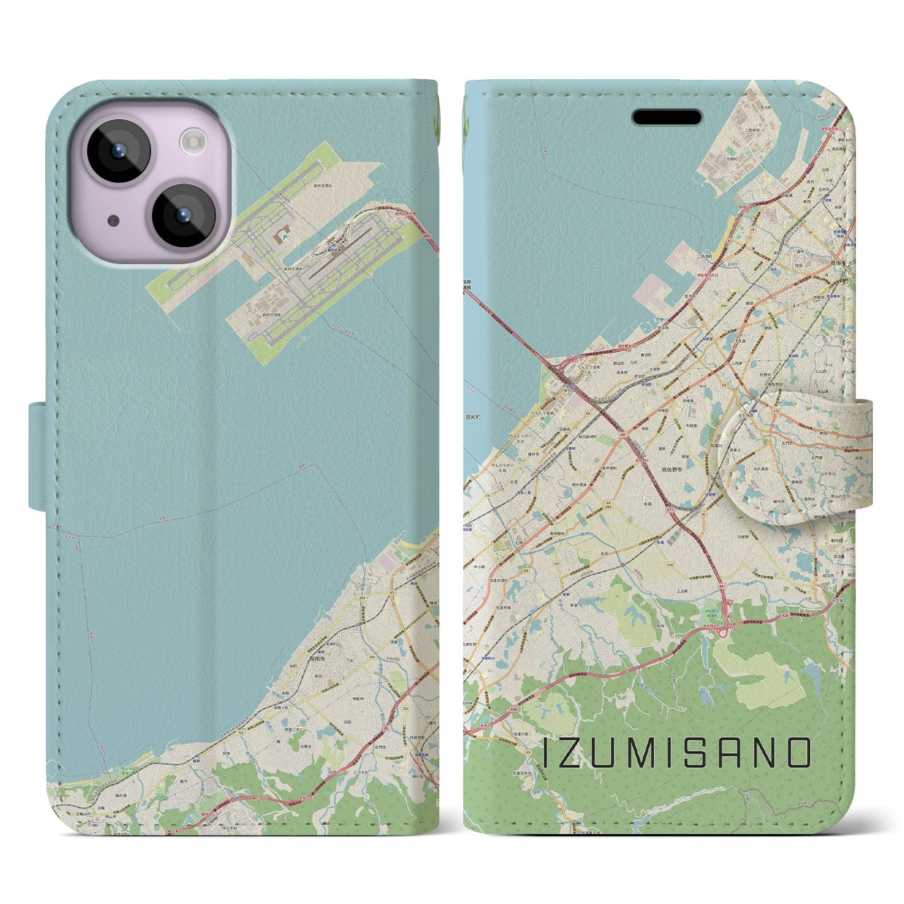 【泉佐野（大阪府）】地図柄iPhoneケース（手帳タイプ）ナチュラル・iPhone 14 用