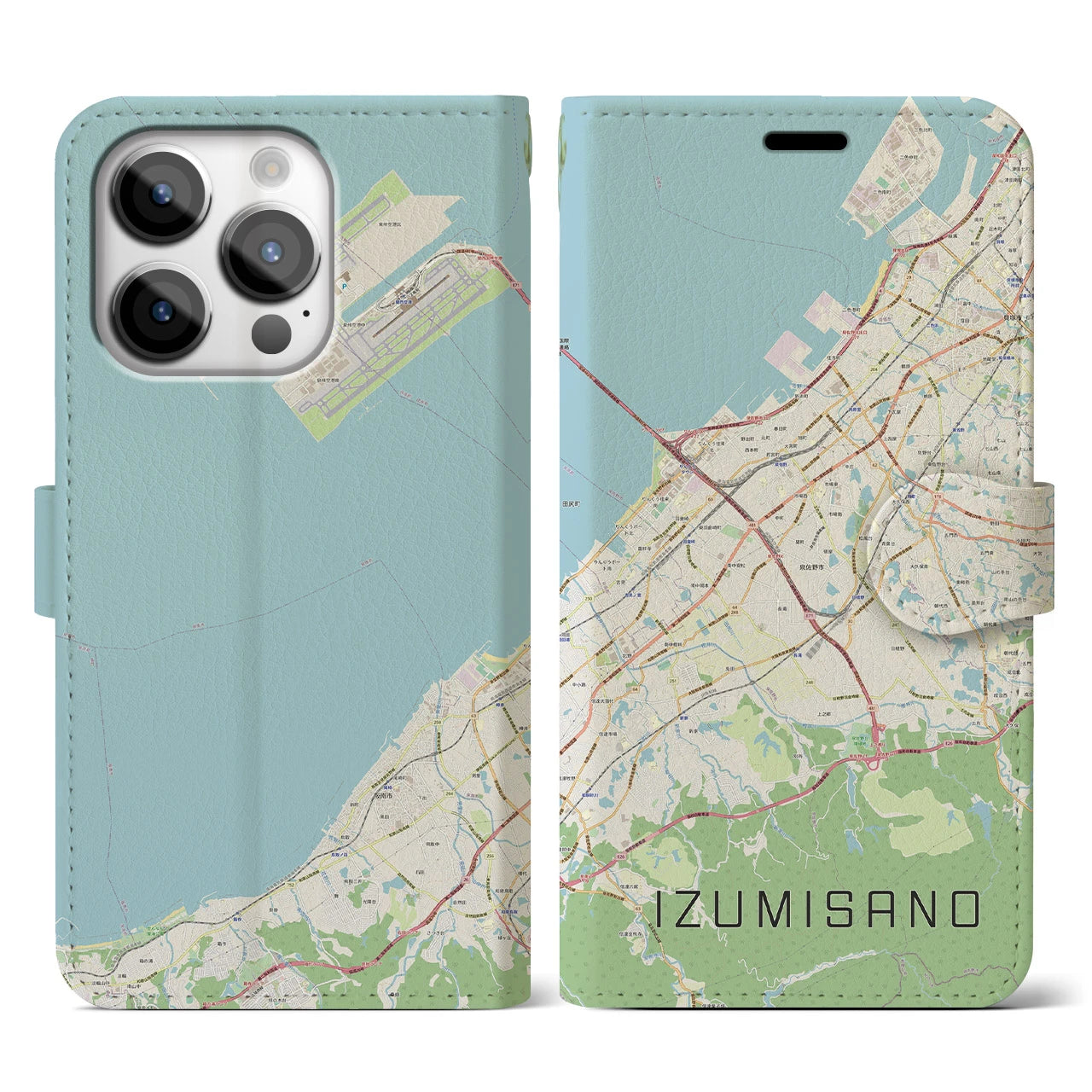 【泉佐野（大阪府）】地図柄iPhoneケース（手帳タイプ）ナチュラル・iPhone 14 Pro 用