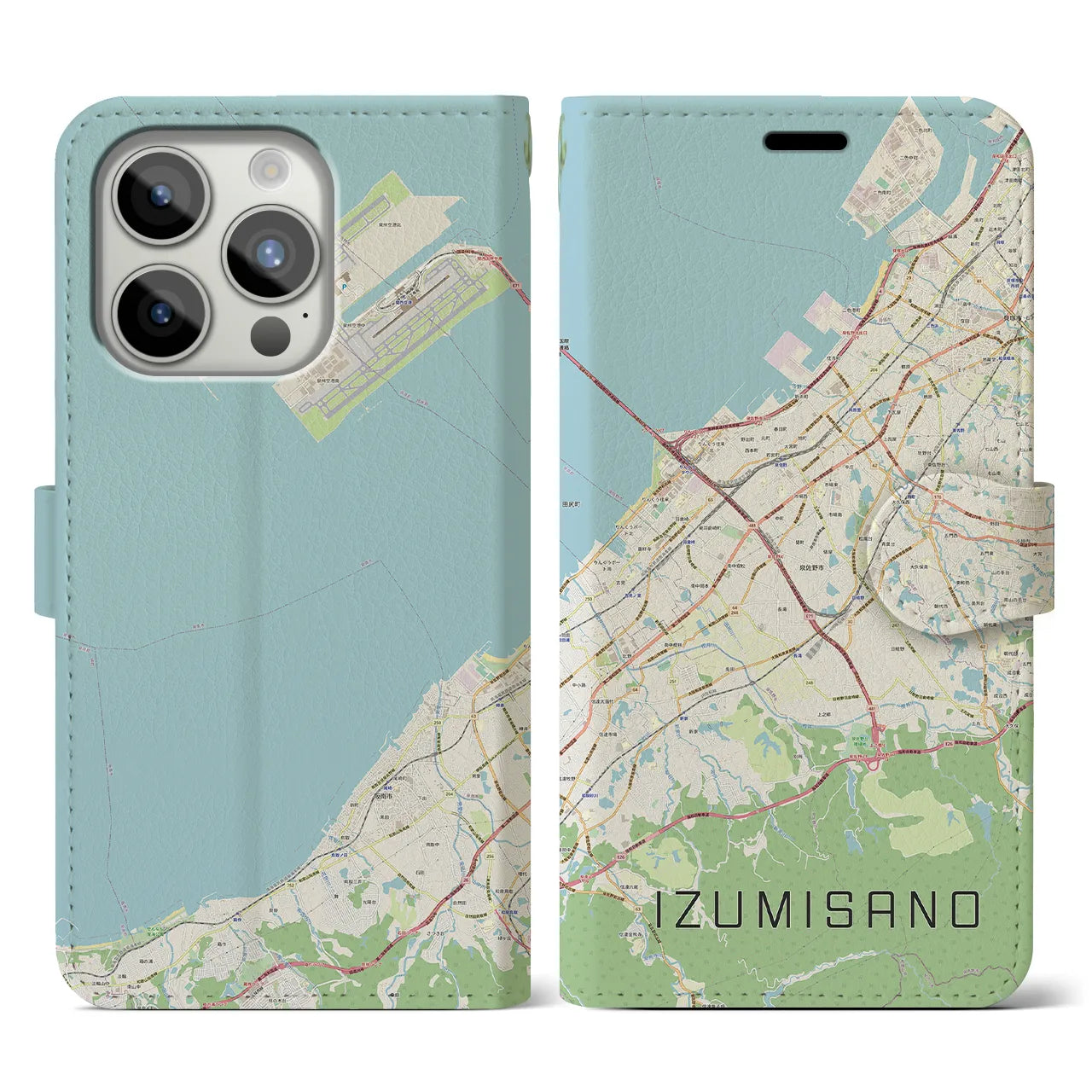 【泉佐野（大阪府）】地図柄iPhoneケース（手帳タイプ）ナチュラル・iPhone 15 Pro 用