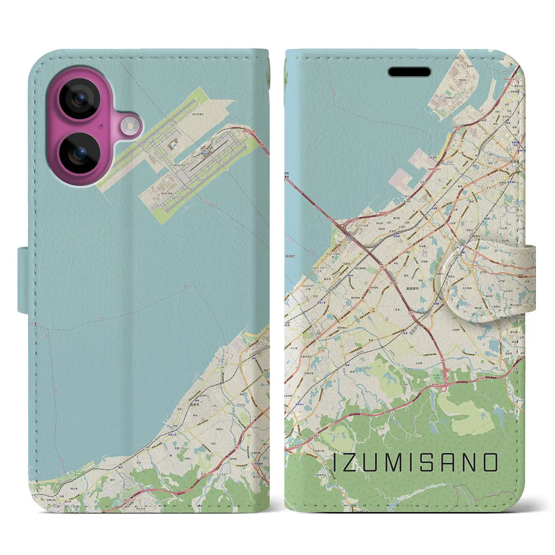 【泉佐野（大阪府）】地図柄iPhoneケース（手帳タイプ）ナチュラル・iPhone 16 Pro 用