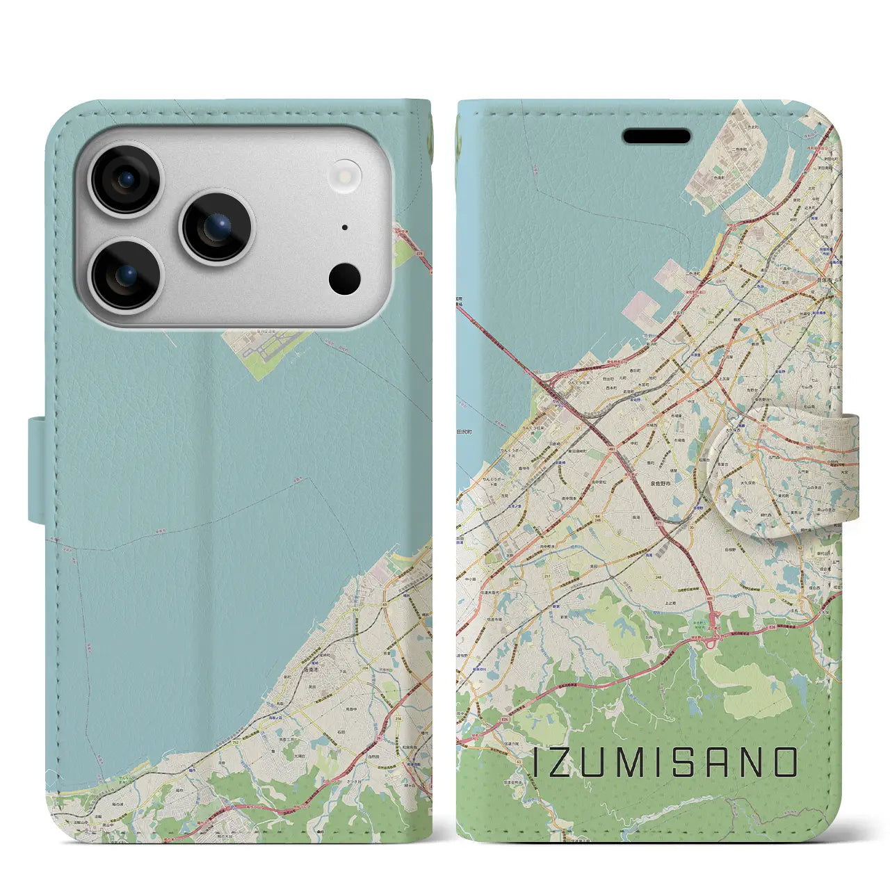 【泉佐野（大阪府）】地図柄iPhoneケース（手帳タイプ）モノトーン・iPhone 17 Pro Max 用