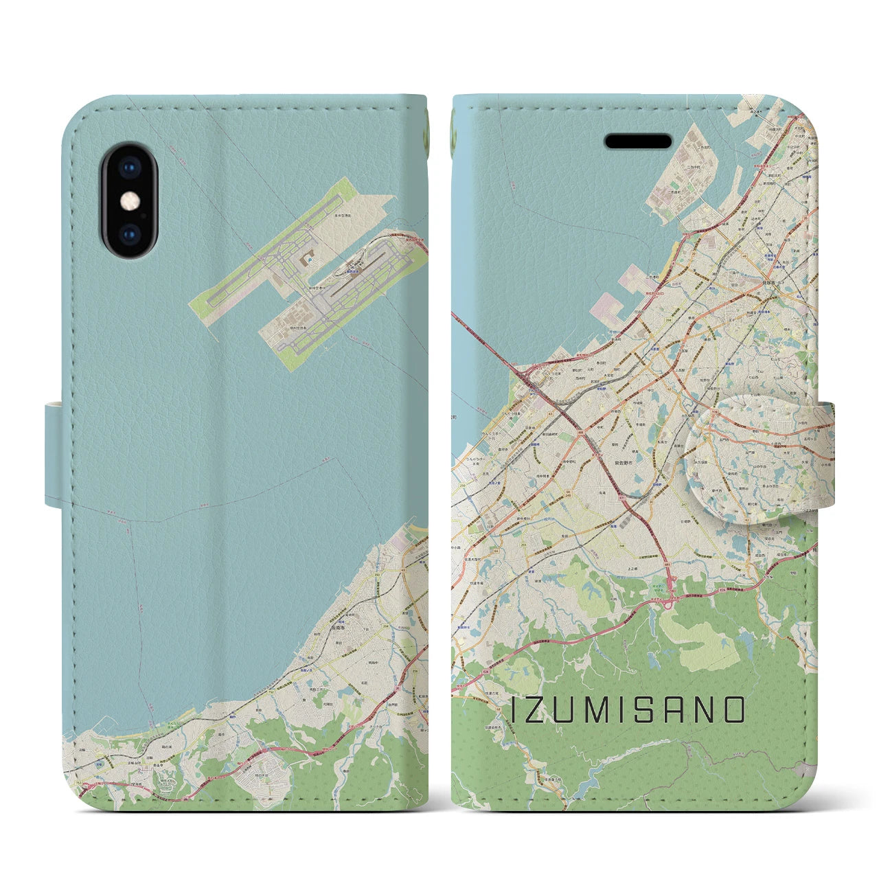 【泉佐野（大阪府）】地図柄iPhoneケース（手帳タイプ）ナチュラル・iPhone XS / X 用