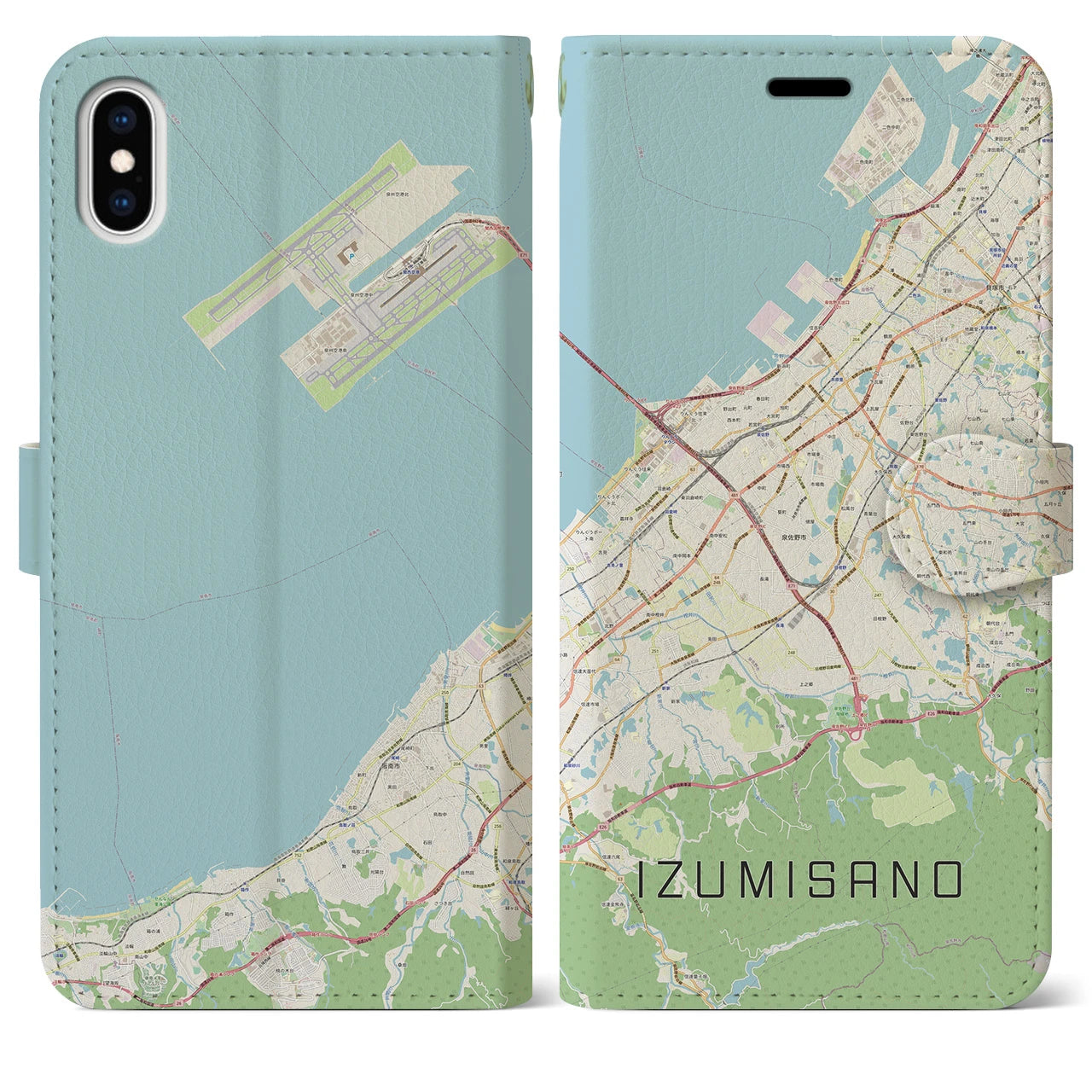 【泉佐野（大阪府）】地図柄iPhoneケース（手帳タイプ）ナチュラル・iPhone XS Max 用