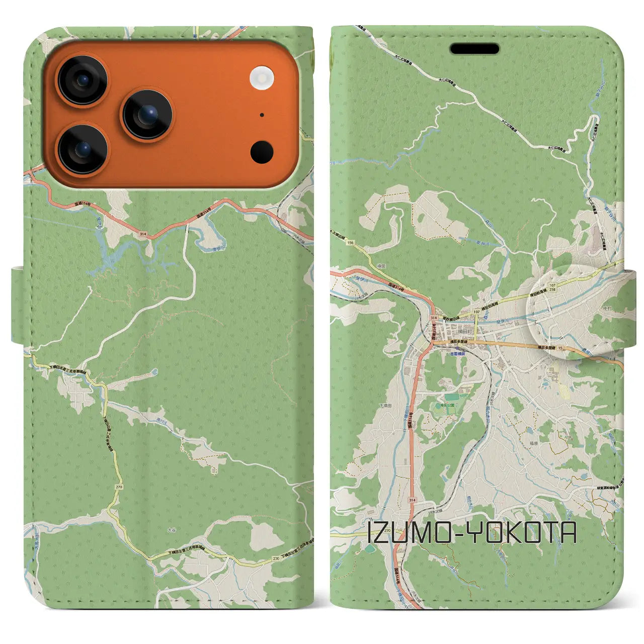 【出雲横田（島根県）】地図柄iPhoneケース（手帳タイプ）モノトーン・iPhone 17 Pro Max 用