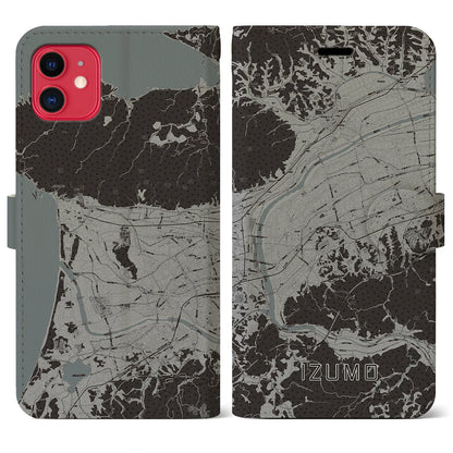 【出雲（島根県）】地図柄iPhoneケース（手帳タイプ）モノトーン・iPhone 11 用