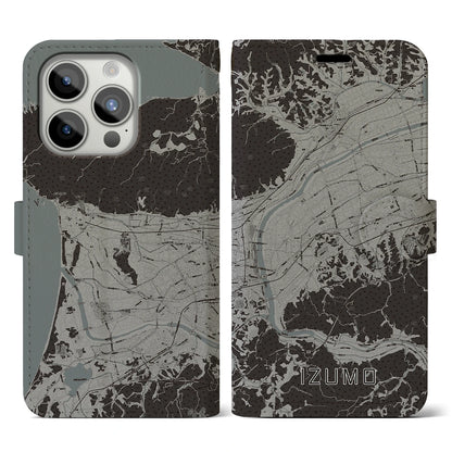 【出雲（島根県）】地図柄iPhoneケース（手帳タイプ）モノトーン・iPhone 15 Pro 用