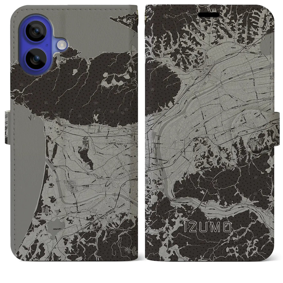 【出雲(島根県)】地図柄iPhoneケース(手帳タイプ)モノトーン・iPhone 16 Pro Max 用