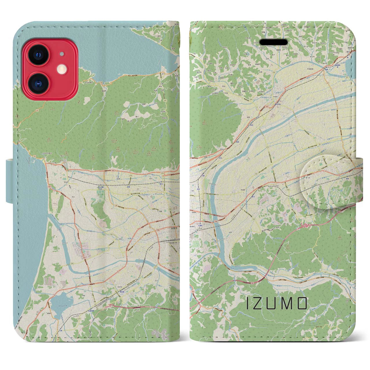 【出雲（島根県）】地図柄iPhoneケース（手帳タイプ）ナチュラル・iPhone 11 用