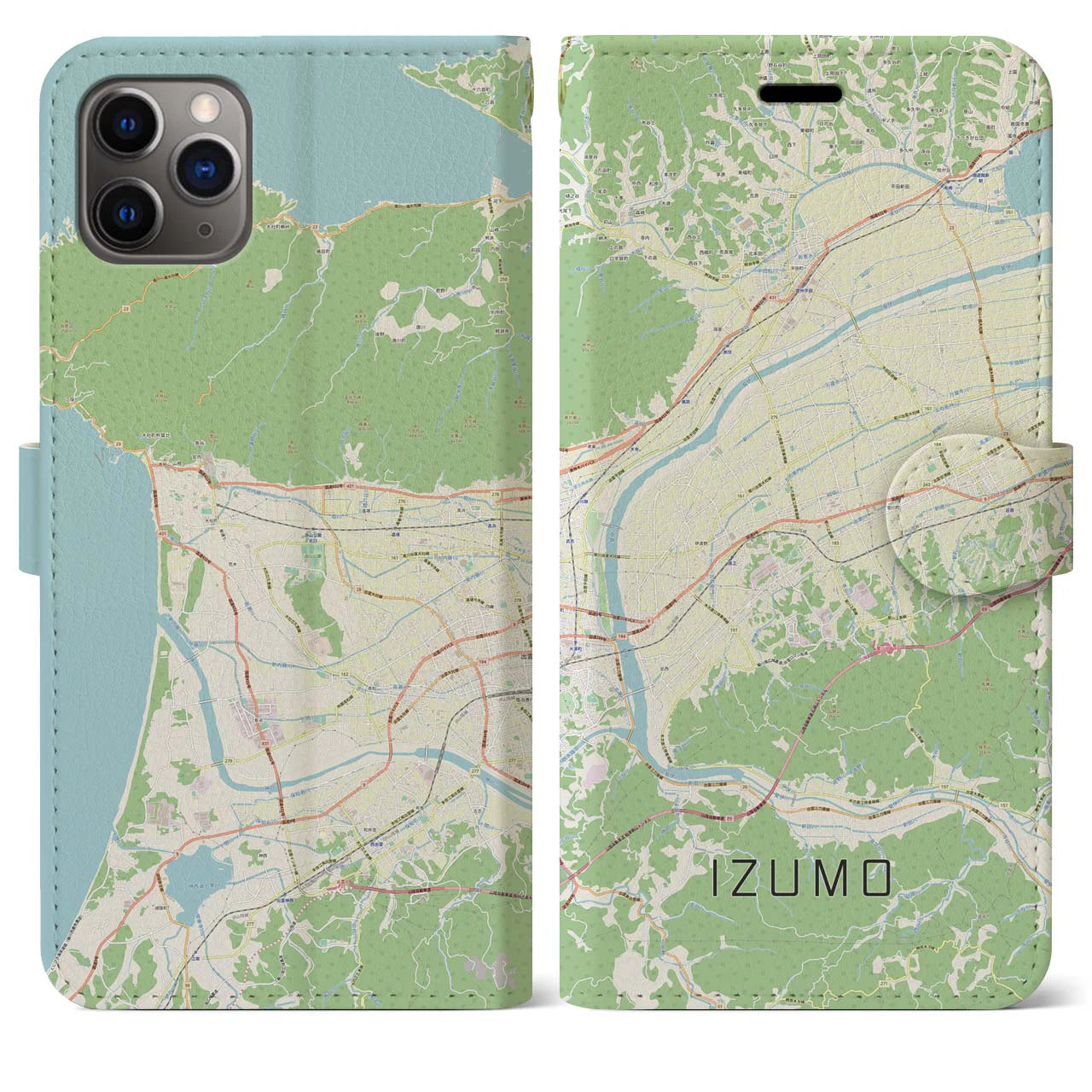 【出雲（島根県）】地図柄iPhoneケース（手帳タイプ）ナチュラル・iPhone 11 Pro Max 用