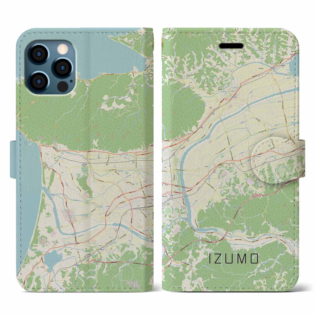 【出雲（島根県）】地図柄iPhoneケース（手帳タイプ）ナチュラル・iPhone 12 / 12 Pro 用