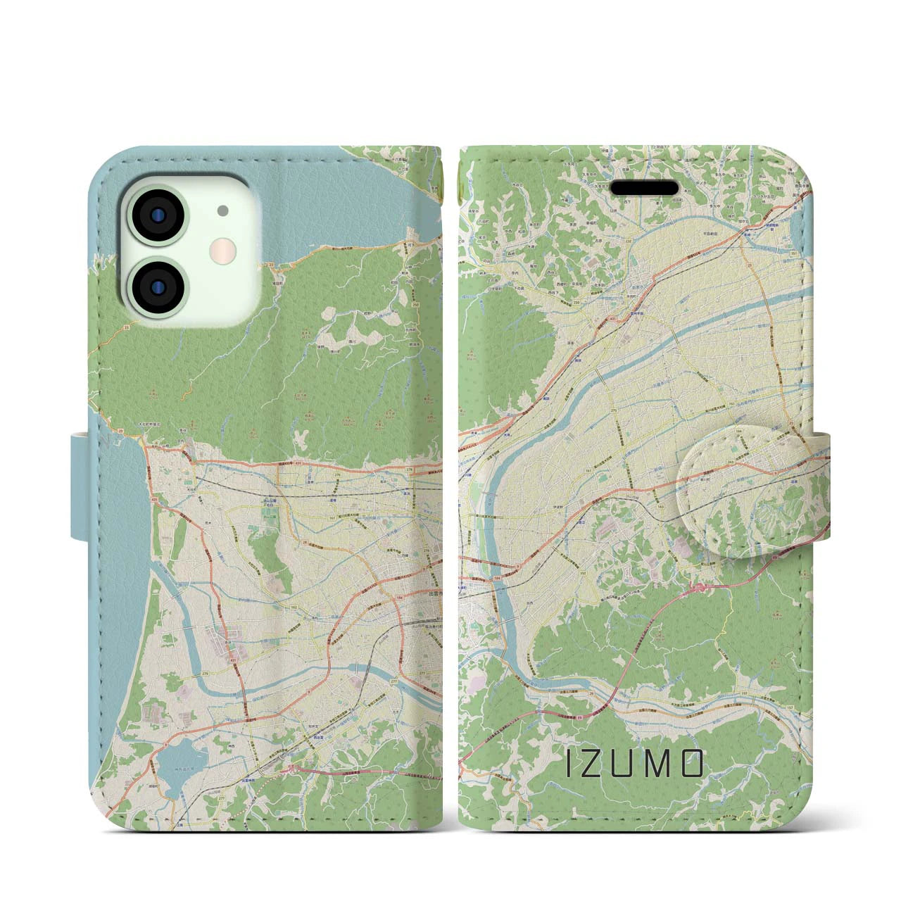 【出雲（島根県）】地図柄iPhoneケース（手帳タイプ）ナチュラル・iPhone 12 mini 用