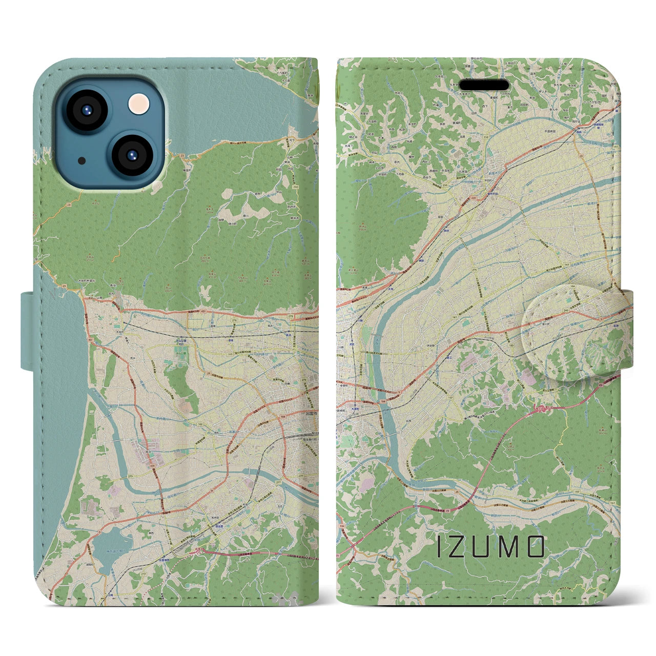 【出雲（島根県）】地図柄iPhoneケース（手帳タイプ）ナチュラル・iPhone 13 用