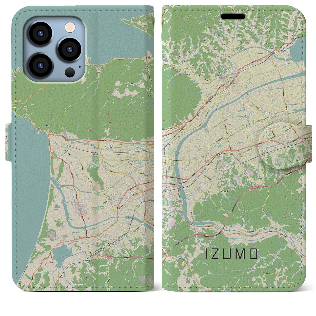 【出雲（島根県）】地図柄iPhoneケース（手帳タイプ）ナチュラル・iPhone 13 Pro Max 用