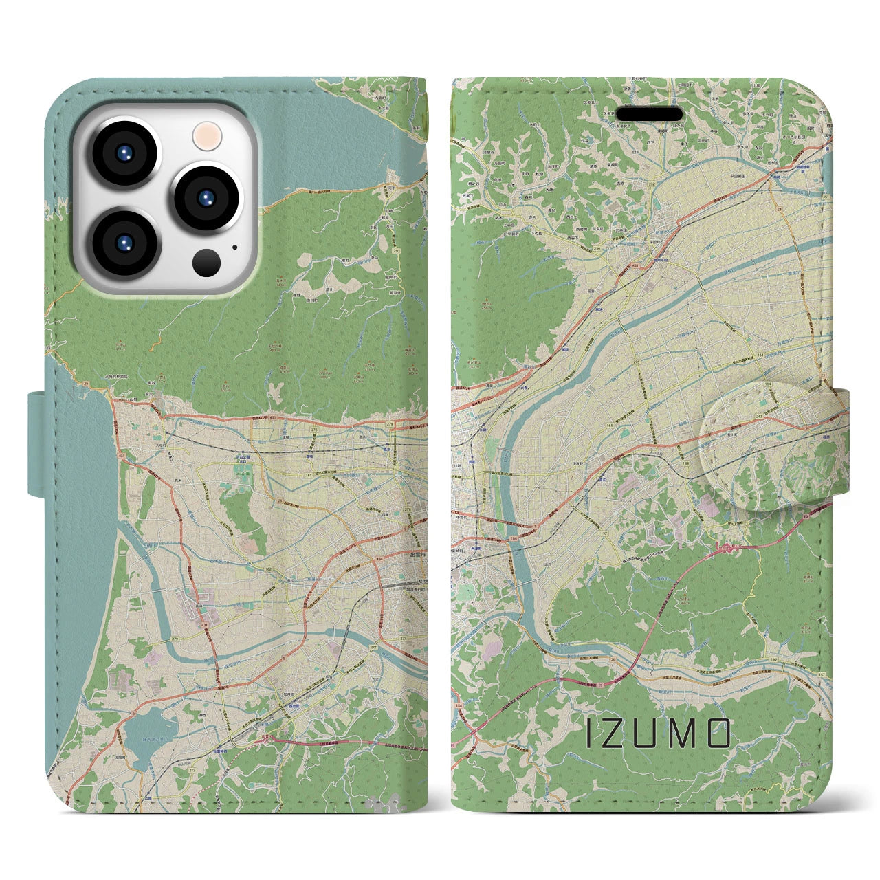 【出雲（島根県）】地図柄iPhoneケース（手帳タイプ）ナチュラル・iPhone 13 Pro 用