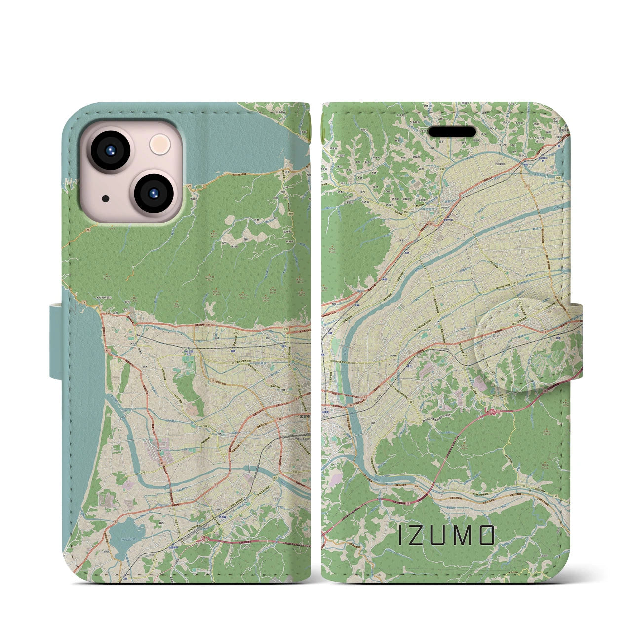 【出雲（島根県）】地図柄iPhoneケース（手帳タイプ）ナチュラル・iPhone 13 mini 用