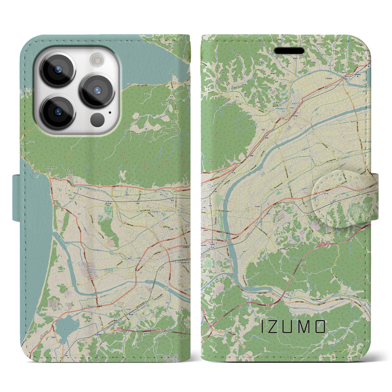 【出雲（島根県）】地図柄iPhoneケース（手帳タイプ）ナチュラル・iPhone 14 Pro 用